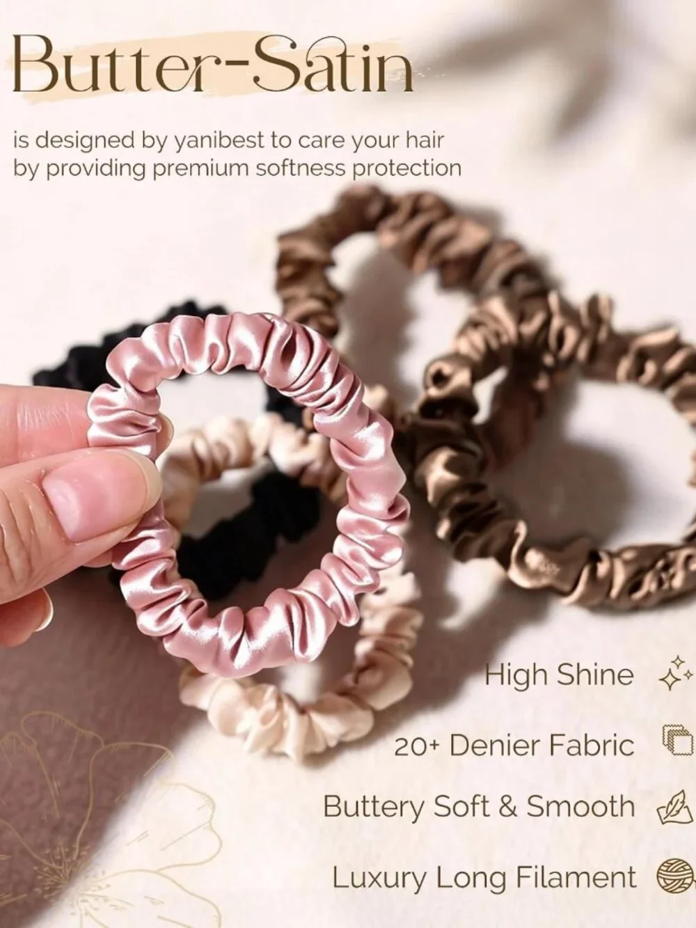 8 Pcs Satin Hair Ties - Soft Thin Scrunchies for Women & Girls, No Damage Hair